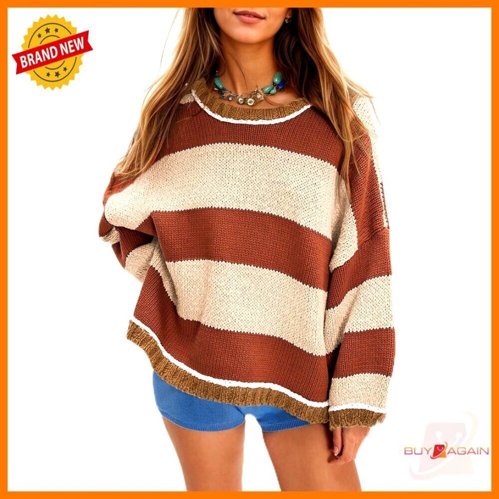 Chunky Knit Striped Sweater Oversized Pullover Casual Y2K Minimal Chic